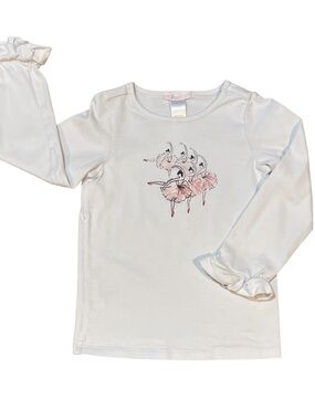 Janie and Jack Prima Ballerina White Long-Sleeve Tee with Pink Ballerinas 4T